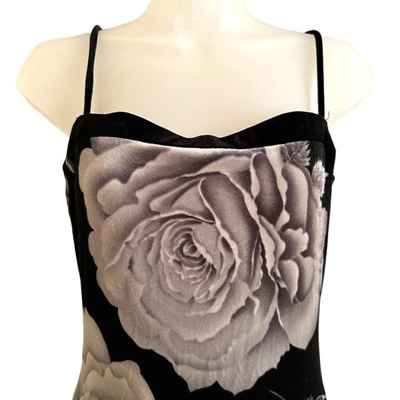 Metallic Y2K Rose Floral Velvety Size Medium Cami Bodycon Flowy Maxi Dress - Picture 7 of 8